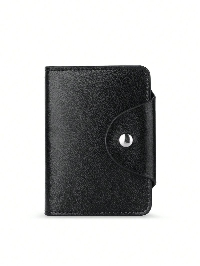 Litchi Embossed Multiple Card Slots Fashionable Snap Button Genuine Leather