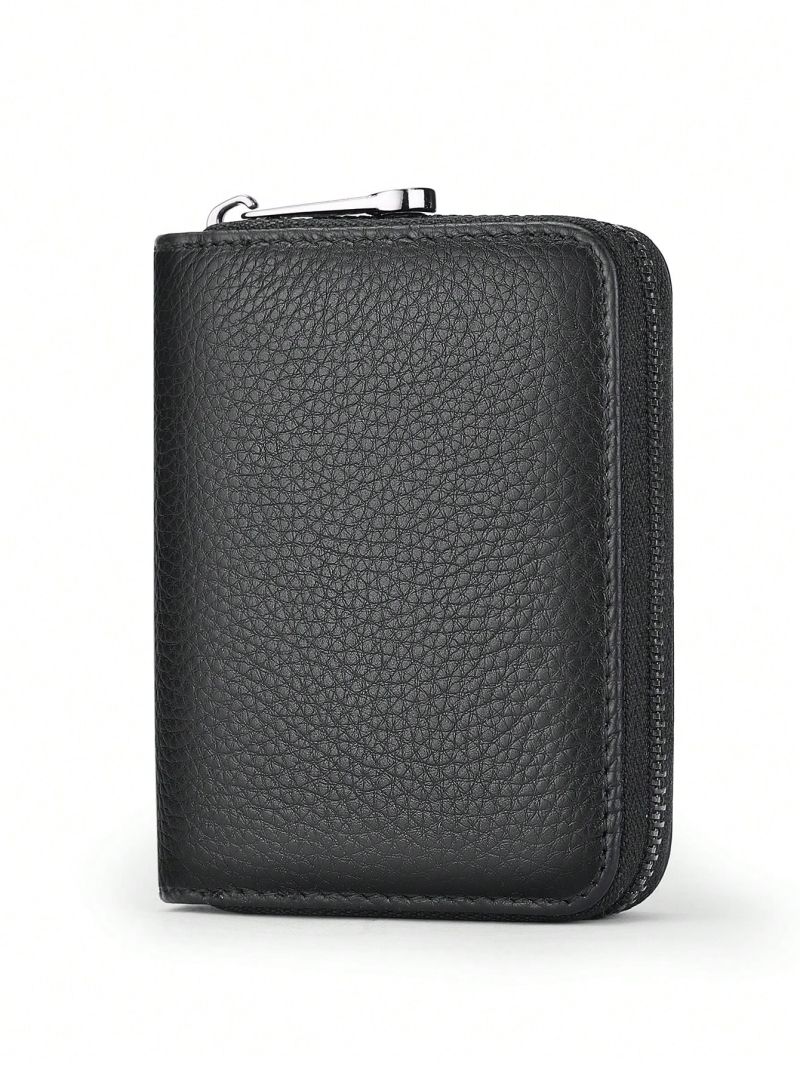 Litchi Embossed Classic Card Holder Fashionable Zipper Genuine Leather