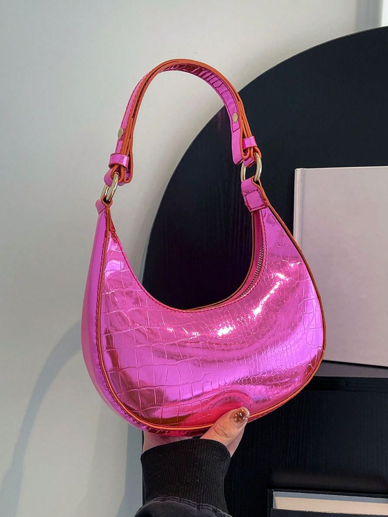 Crocodile Embossed Hobo Bag Metallic PU Funky