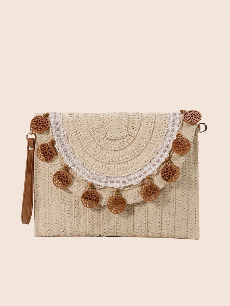 Beaded Decor Straw Bag Vacation