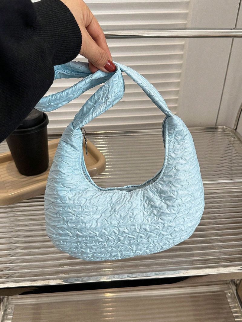 Light Blue Hobo Bag Polyester Textured