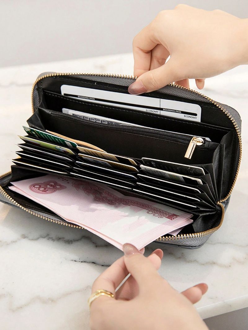 Women Long Wallet Geometric Embossed Zipper Around
