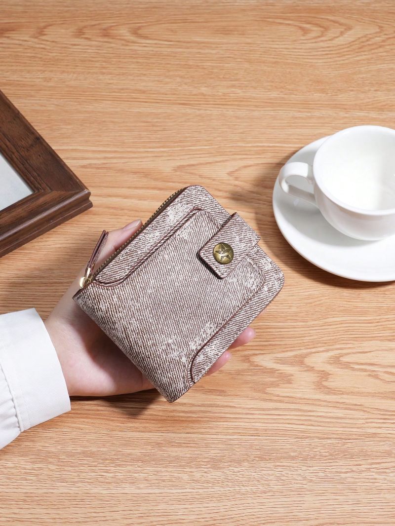 Trifold Small Wallet Snap Button Detail PU