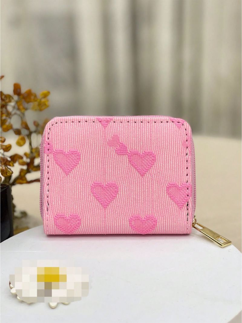 Heart Pattern Card Holder With Zipper Two Tone