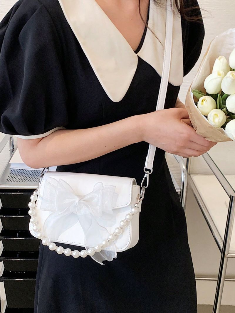 Mini Flap Square Bag Bow & Pearl Decor Pink