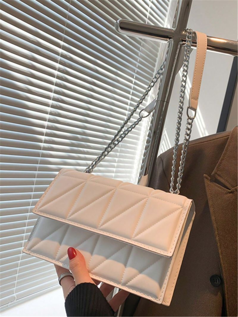 Small Flap Square Bag Quilted Pattern Minimalist Chain