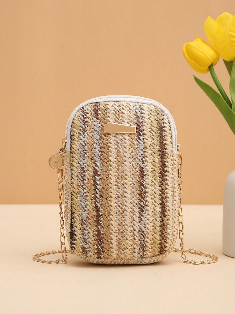 Mini Metal Patch Straw Bag Colorblock Vacation