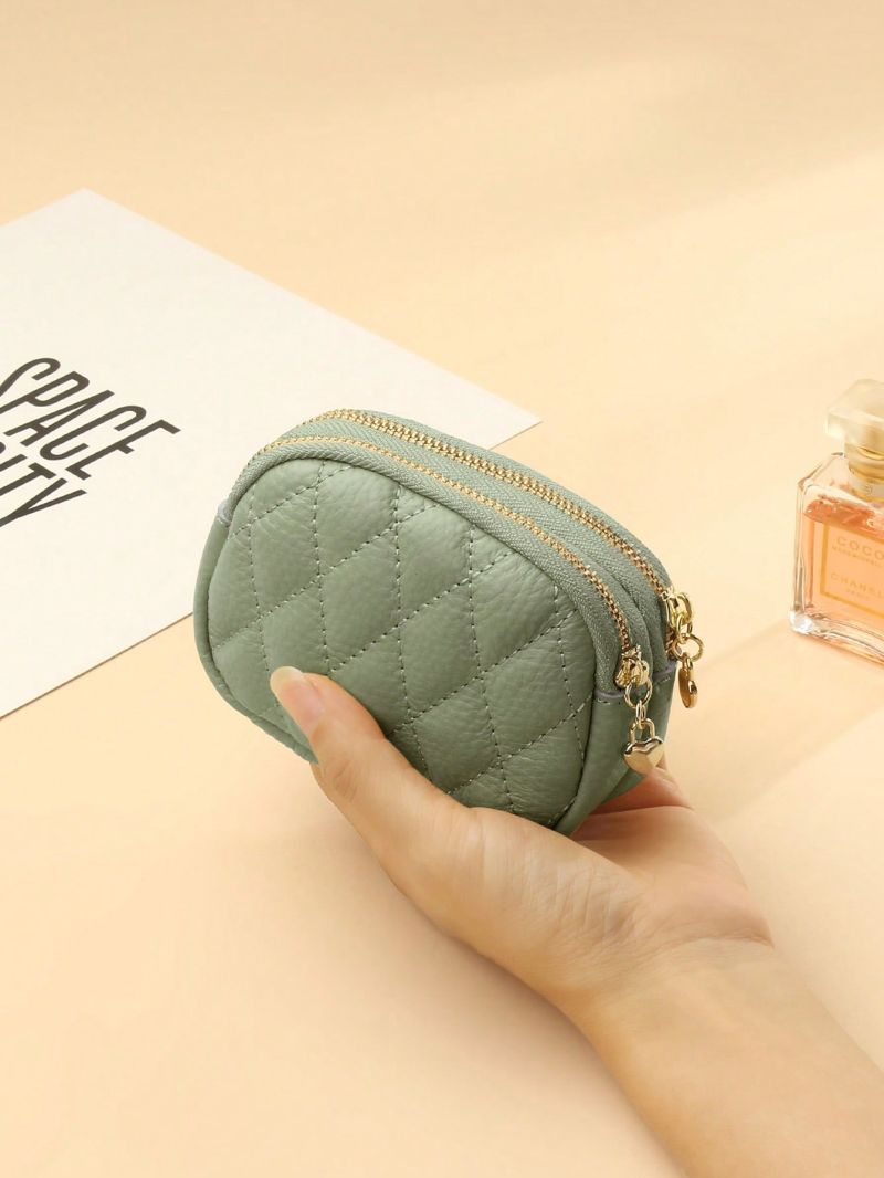 Litchi Embossed Coin Purse Fashionable Zipper Genuine Leather