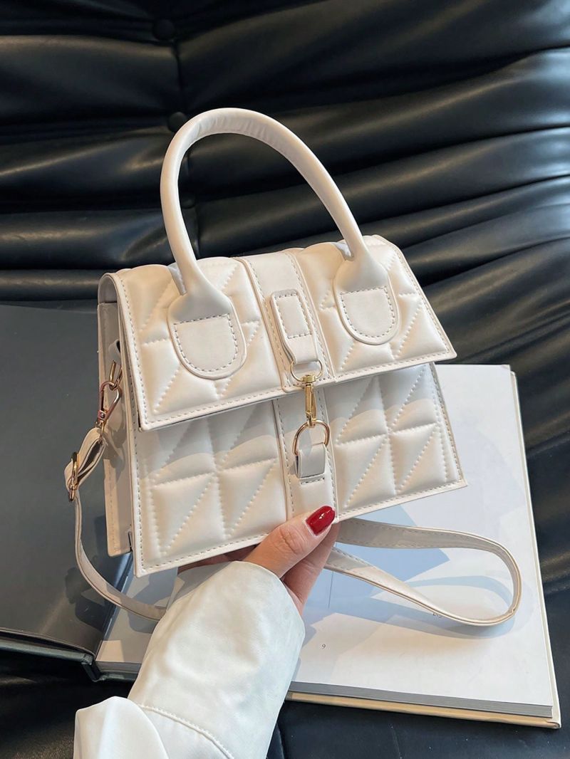 Mini Square Bag Quilted Detail Top Handle Flap PU