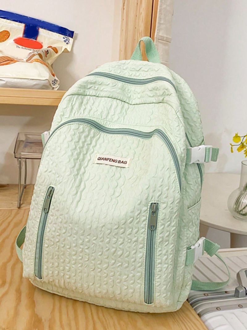 Letter Patch Decor Classic Backpack Medium Zipper With Bag Charm