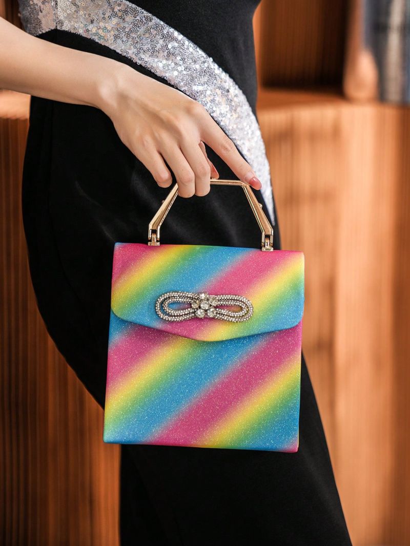 Mini Glitter Rainbow Striped Pattern Square Bag Glamorous