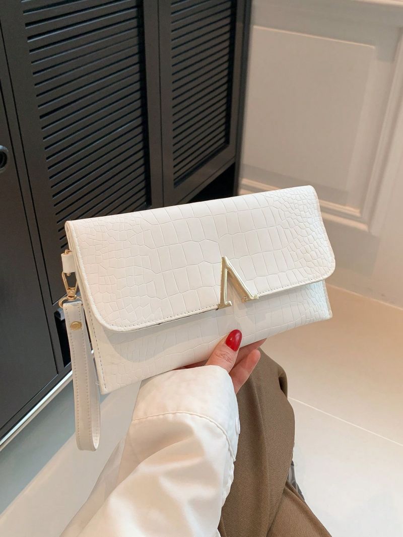 Crocodile Embossed Flap Square Bag Fashion Pink