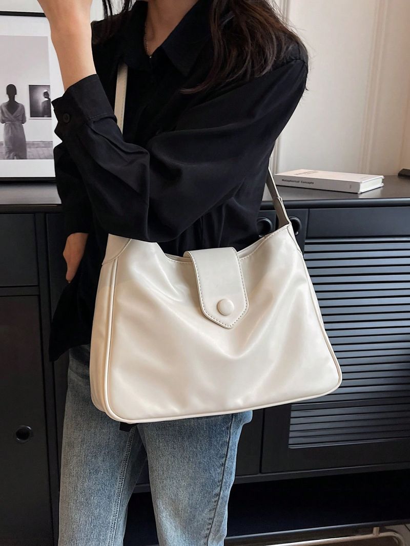 Large Hobo Bag Button Decor Minimalist PU