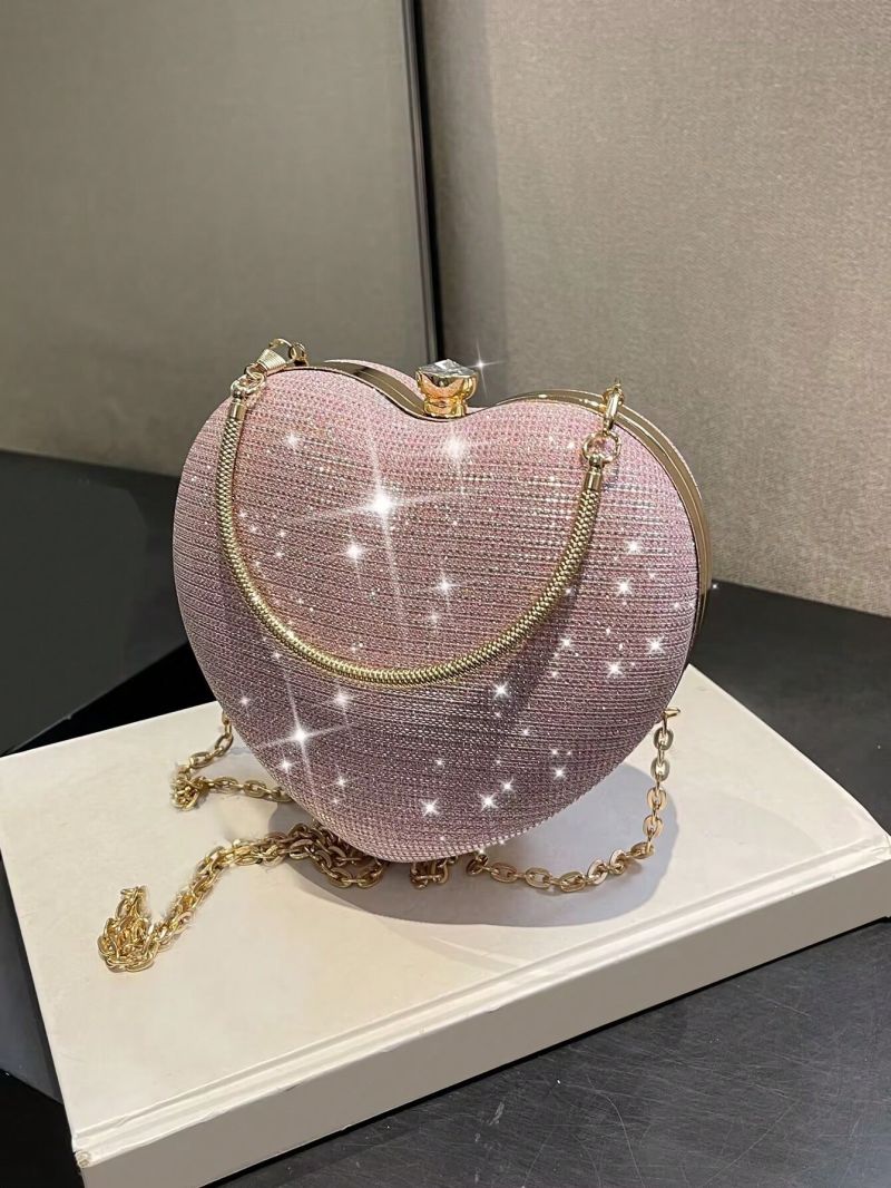 Mini Glitter Box Bag Rhinestone Decor Heart Design