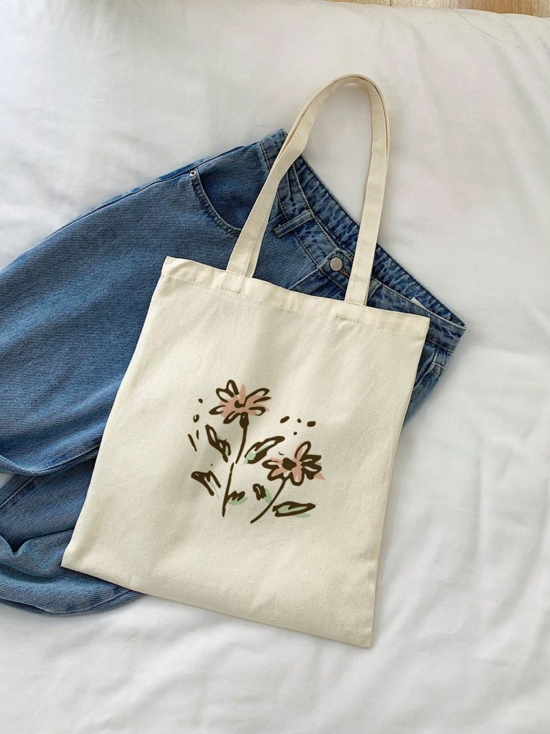 Casual Style Shopper Bag Double Handle Canvas