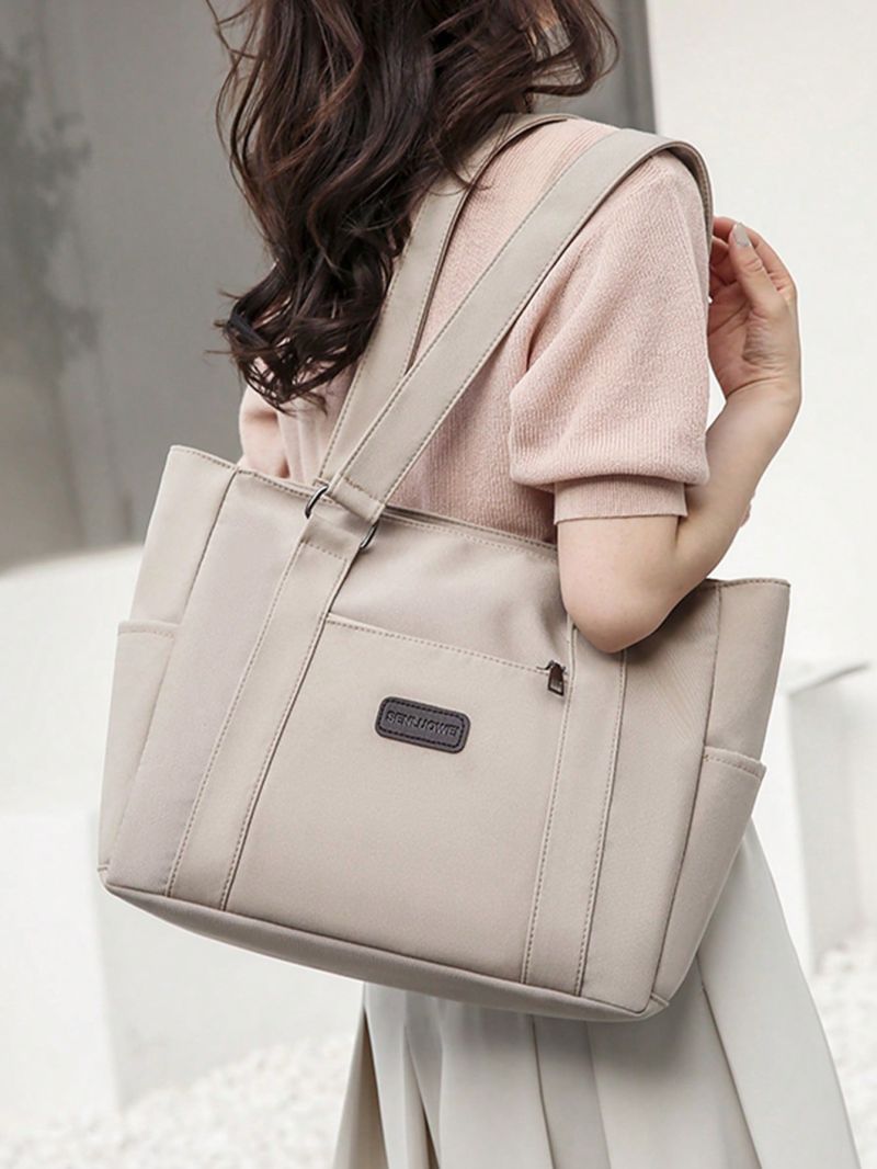 Casual Tote Bag Double Handle Letter Patch Decor