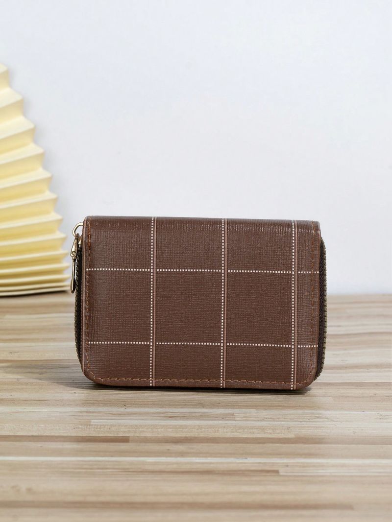 Plaid Pattern Card Holder With Zipper Fashion