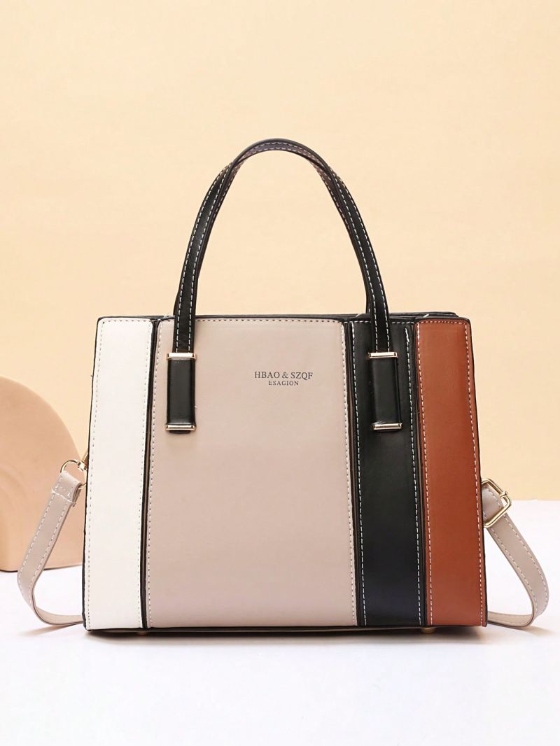 Colorblock Square Bag Pu Top Handle