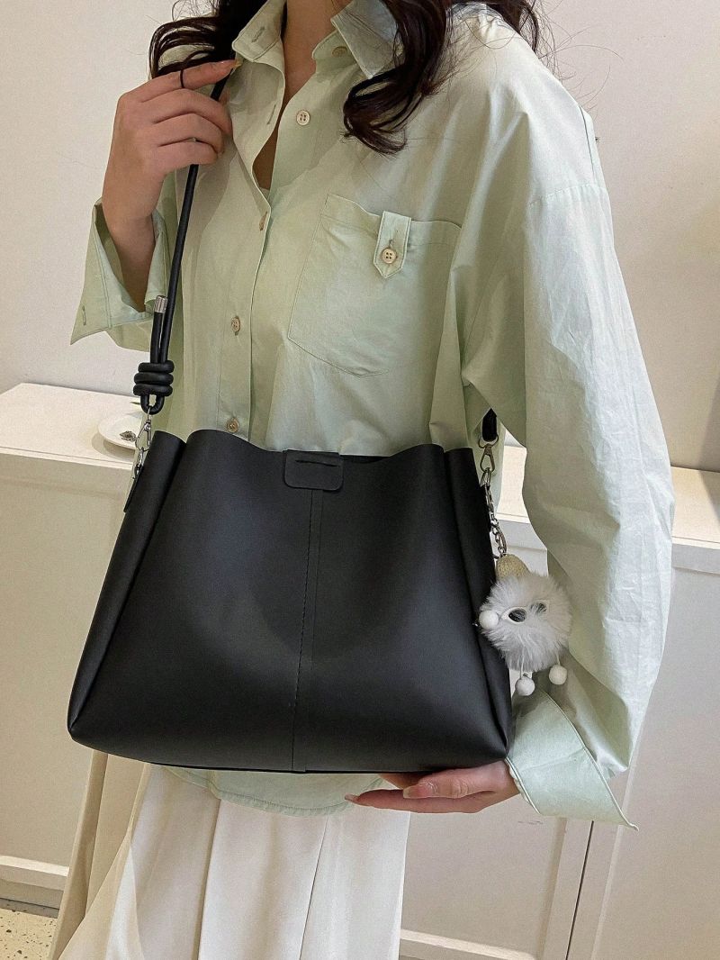 Medium Bucket Bag Black Minimalist With Bag Charm