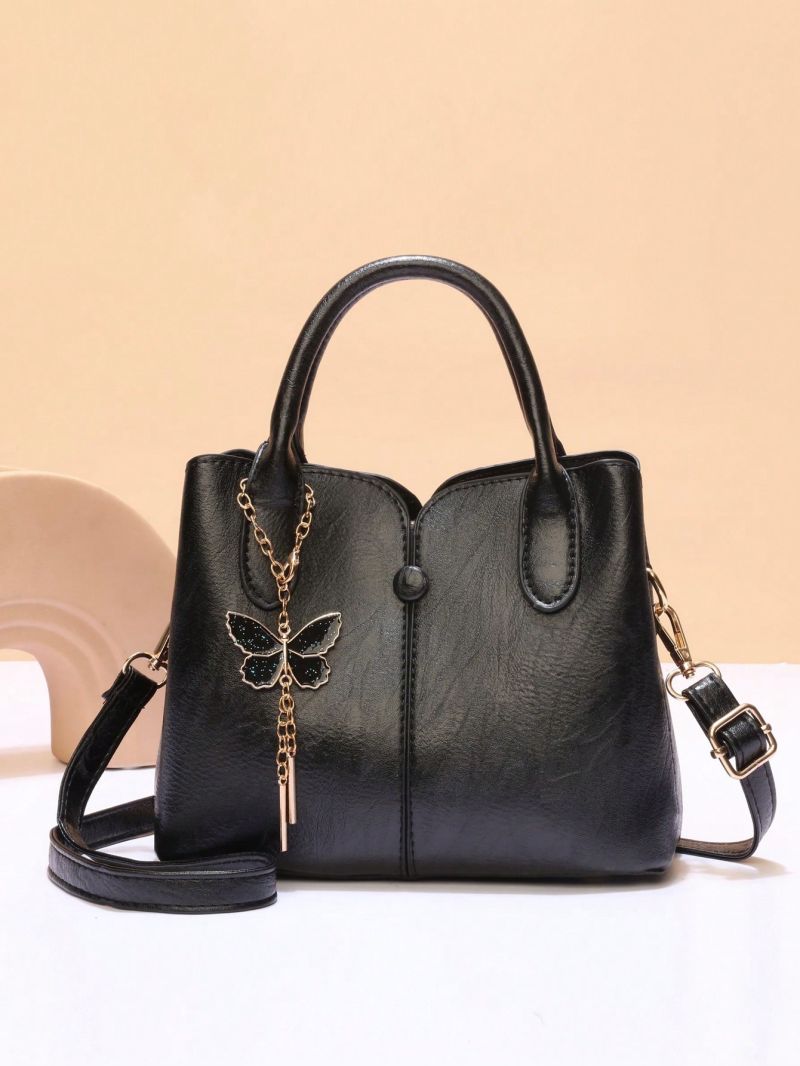 Black Square Bag Stitch Detail With Bag Charm For Work