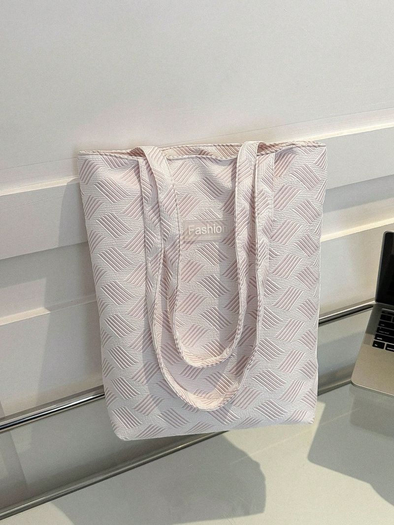Letter Patch Square Bag Striped Pattern Double Handle For Daily