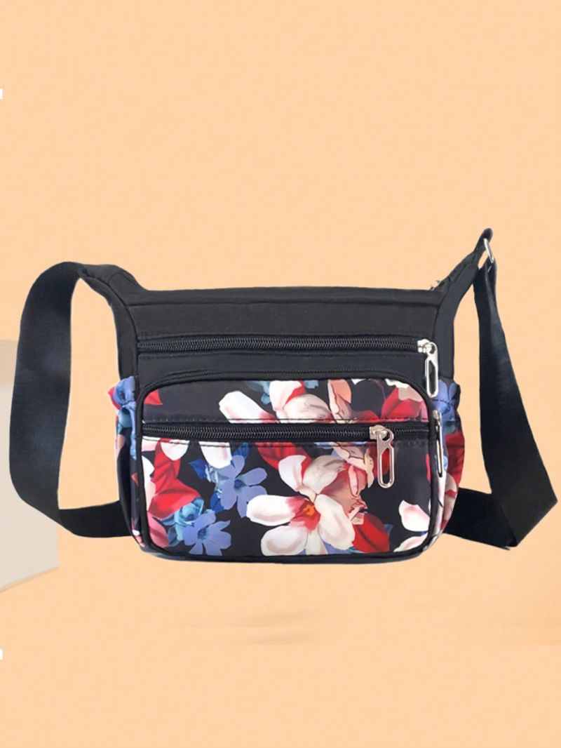 Small Zipper Square Bag Fashionable Flower Pattern Adjustable-strap