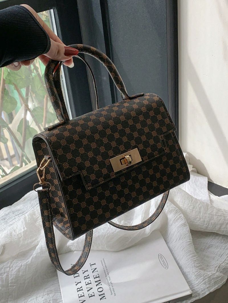 Mini Flap Square Bag Fashionable Geometric Pattern Turn-lock Top Handle PU