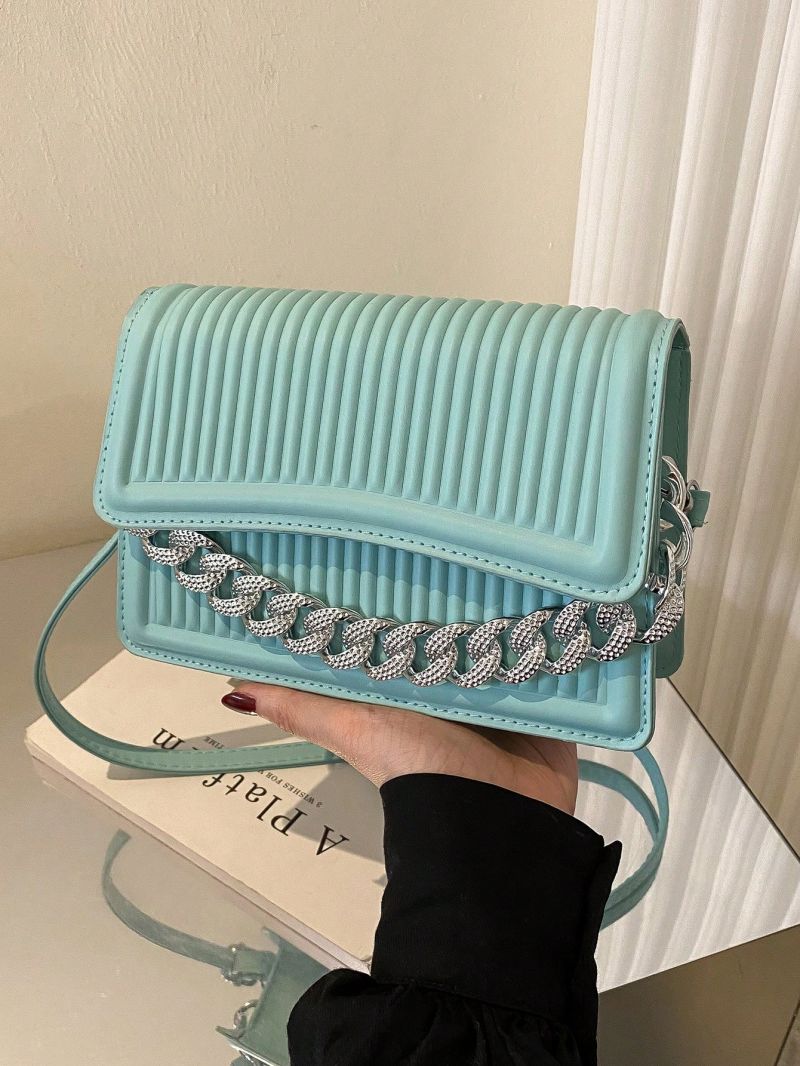 Small Embossed Detail Flap Square Bag Fashionable Chain Decor PU