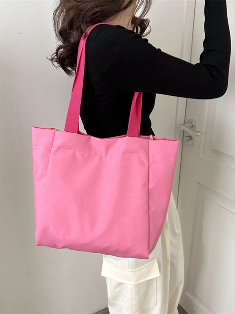 Pink Shopper Bag Large Capacity Polyester Minimalist