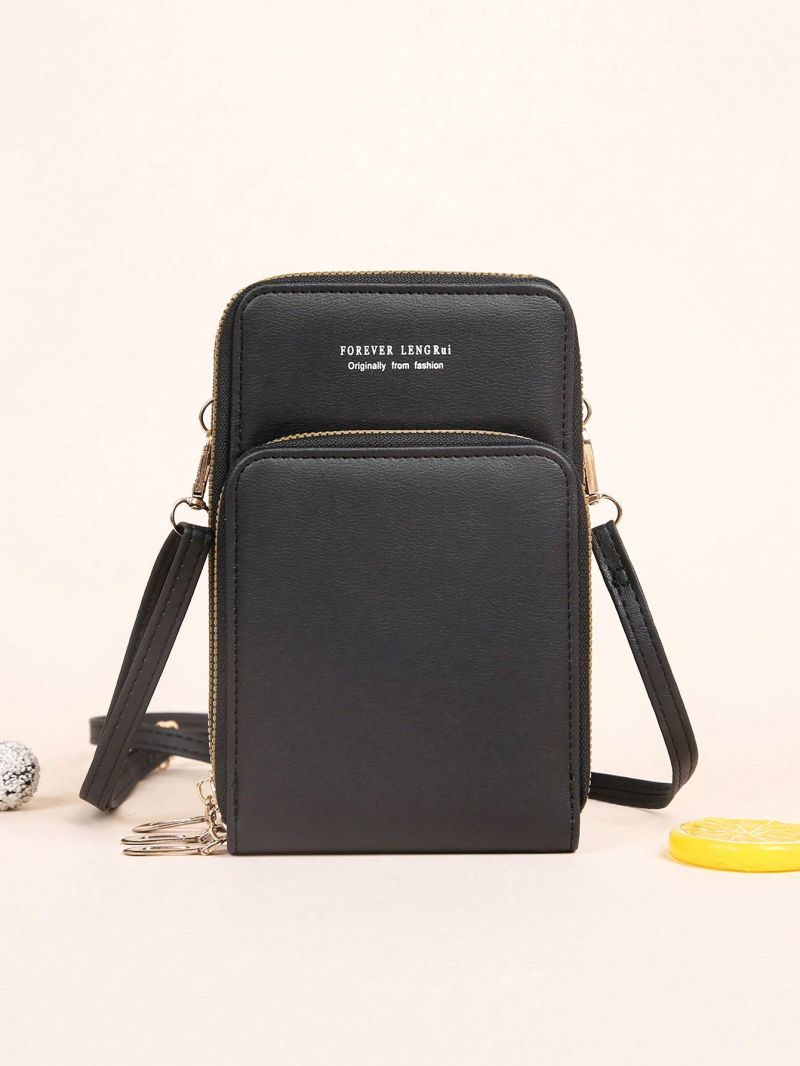 Letter Graphic Phone Wallet Zipper Adjustable Strap