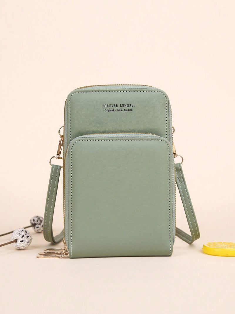 Letter Graphic Phone Wallet Zipper Adjustable Strap