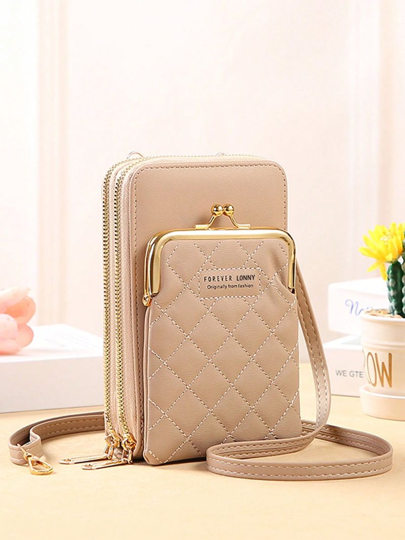 Quilted Phone Wallet Apricot With Zipper For Daily