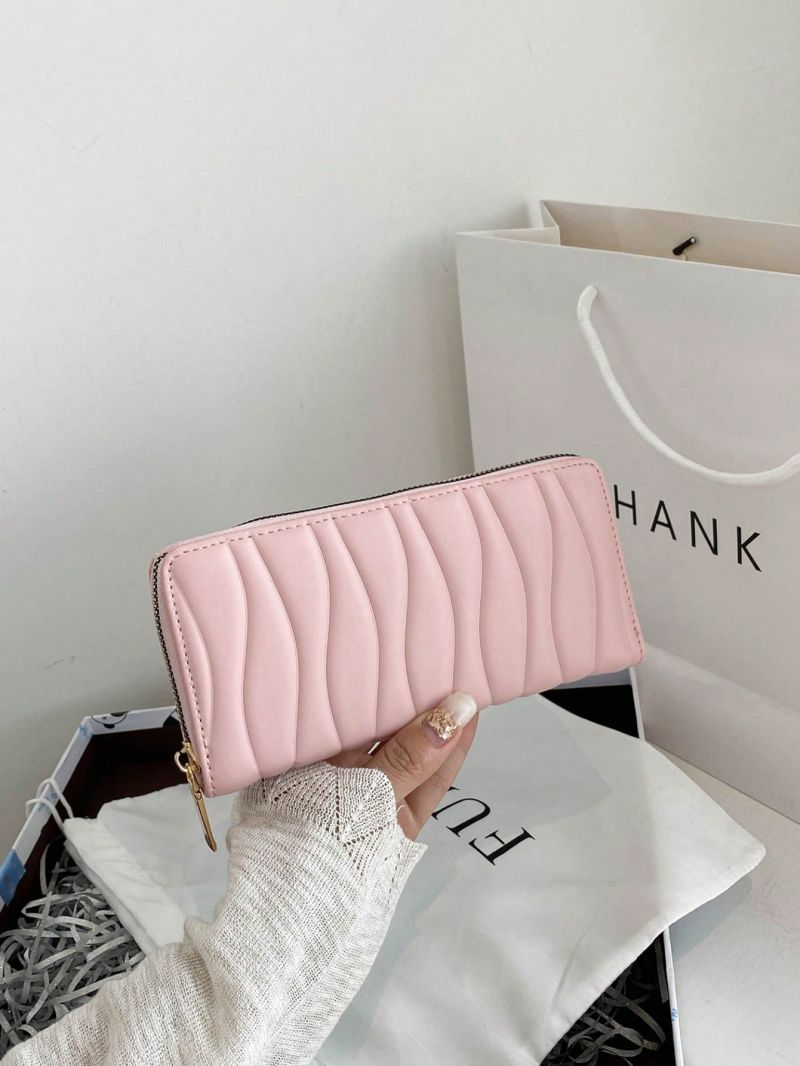 Embossed Detail Long Wallet Minimalist Pink