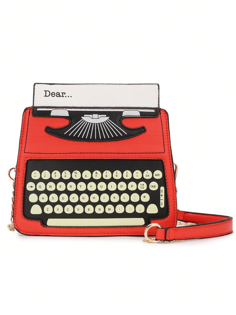 Retro Typewriter Design Chain Crossbody Bag Women Novelty Shoulder Bag