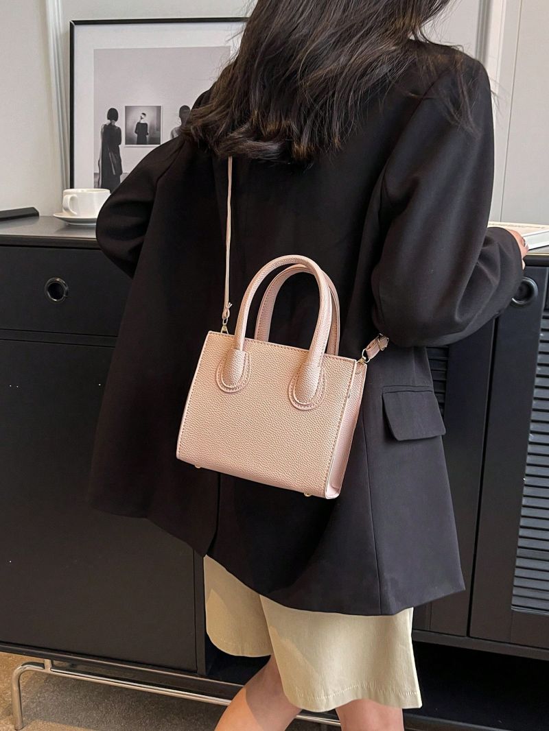 Mini Square Bag Litchi Embossed Letter Detail Minimalist