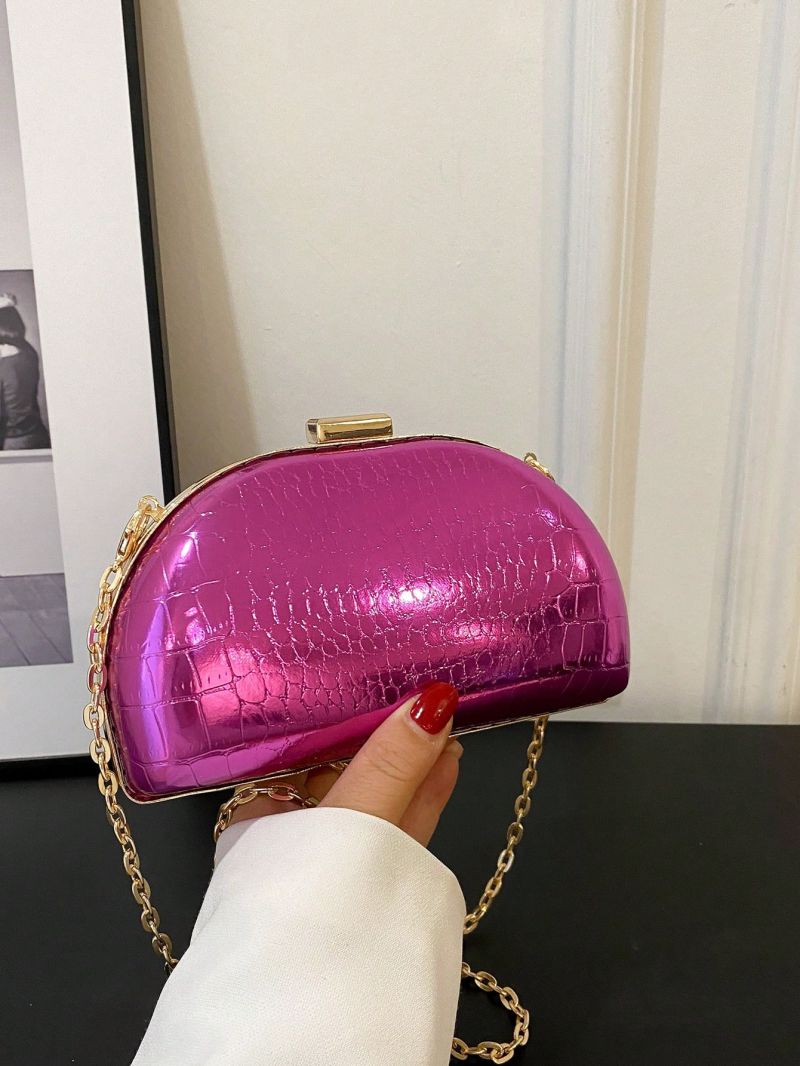 Mini Box Bag Crocodile Embossed Hot Pink Fashionable