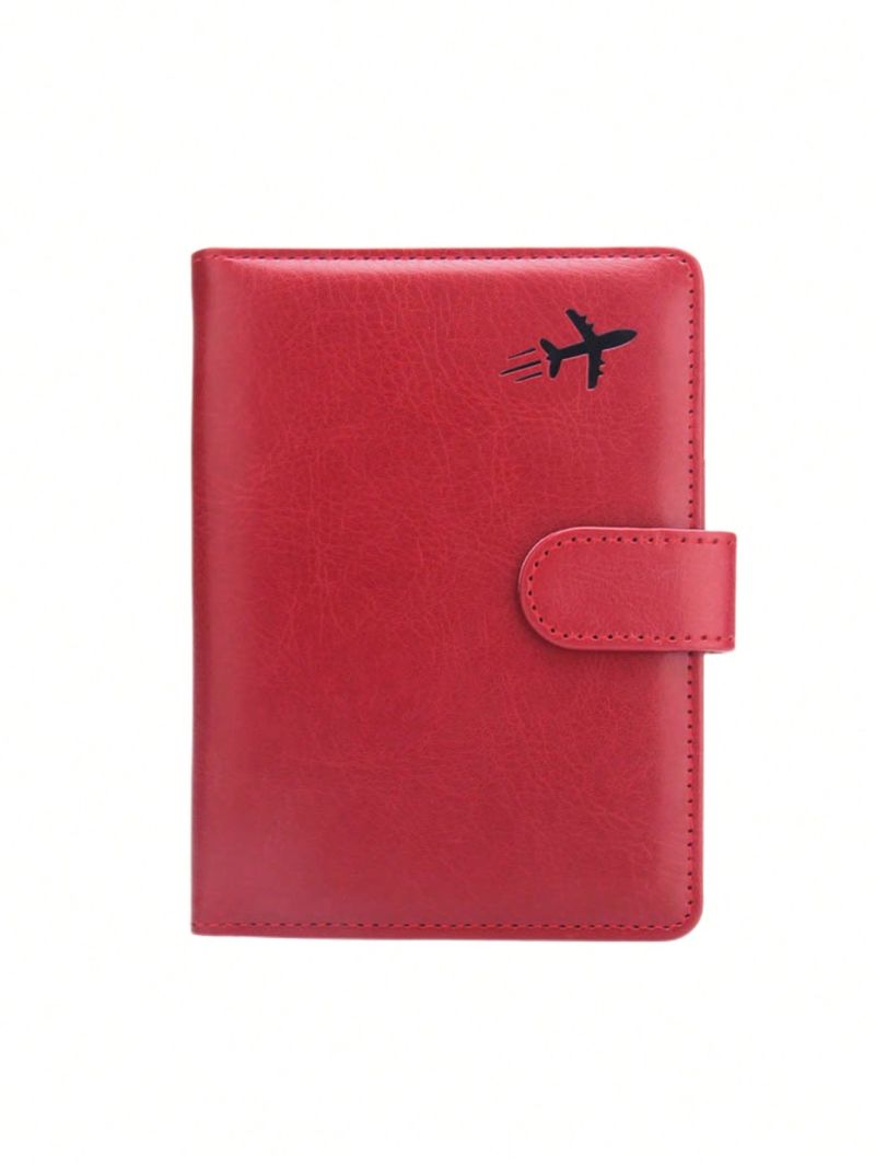 Airplane Pattern Burgundy Passport Case For Travel