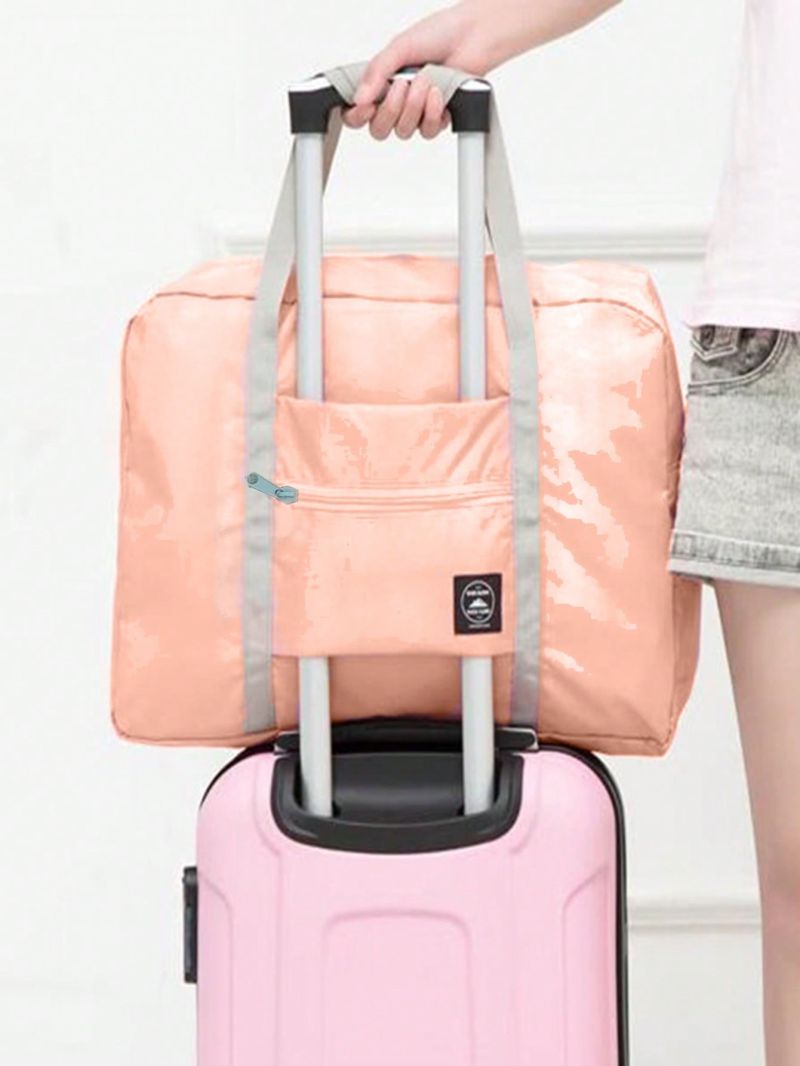 Letter Patch Fashion Travel Bag Baby Pink Portable For Short Distance Journey