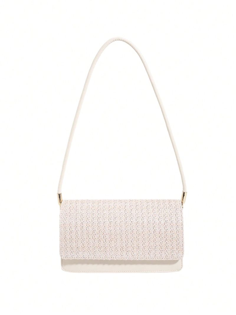 Small Straw Bag Colorblock Flap For Vacation