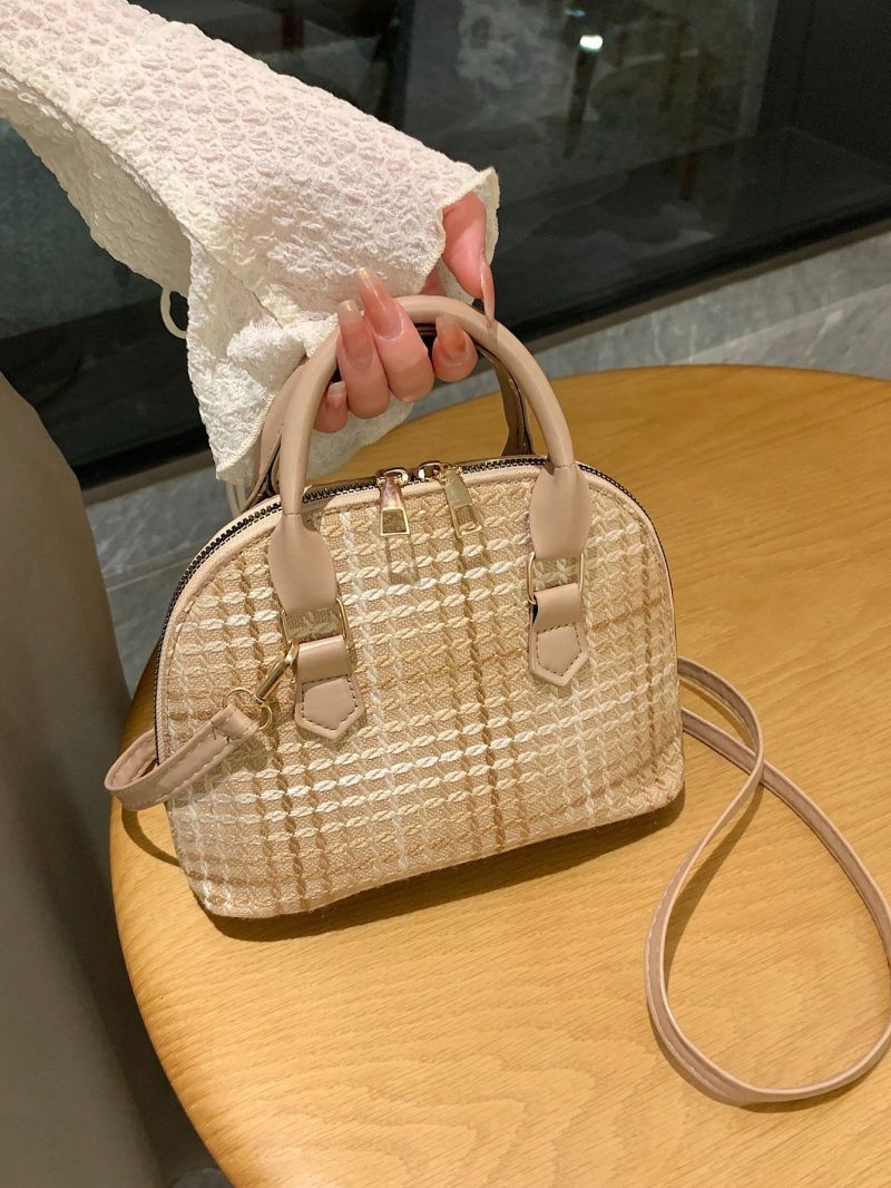 Small Dome Bag Ombre Plaid Pattern Double Handle Zipper PU