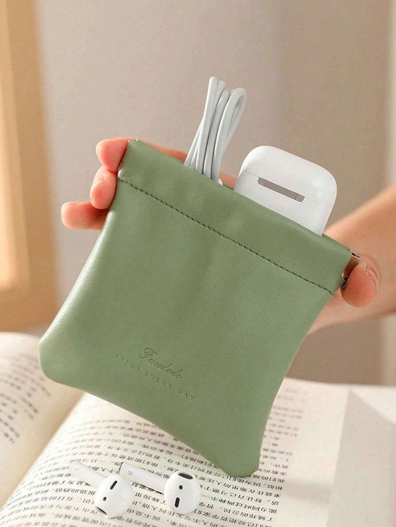 Green Letter Print Lipstick Headphone Storage Pouch