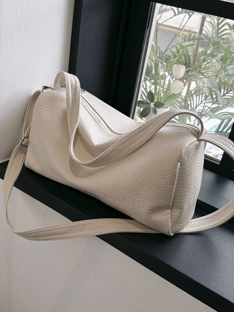 Litchi Embossed Bucket Bag Beige Large Capacity For Daily