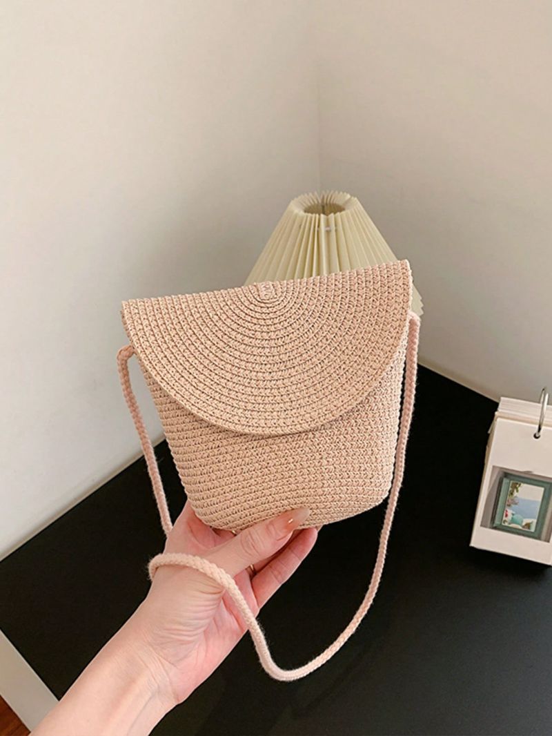 Straw Bucket Bag Vintage Woven Rattan Shoulder Bag Women Summer Vacation Bag