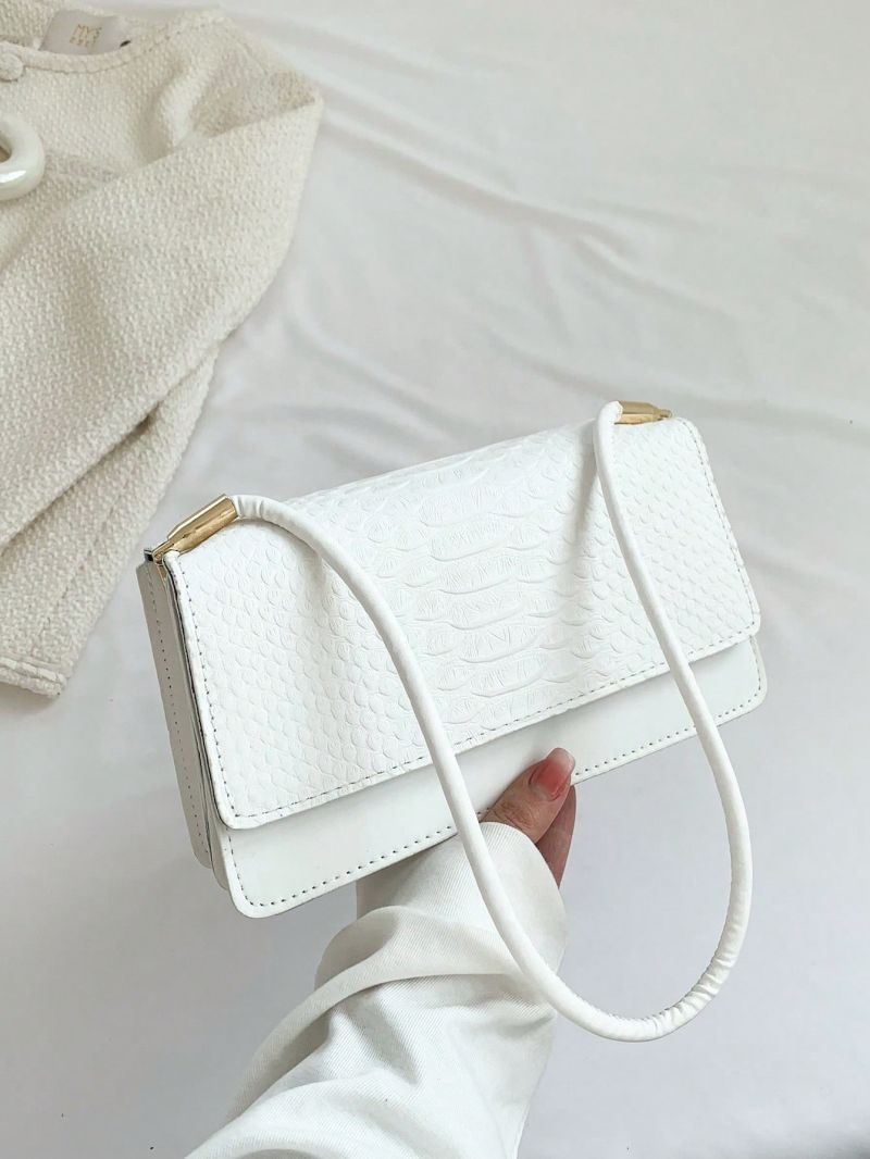 Small Square Bag White Crocodile Embossed PU
