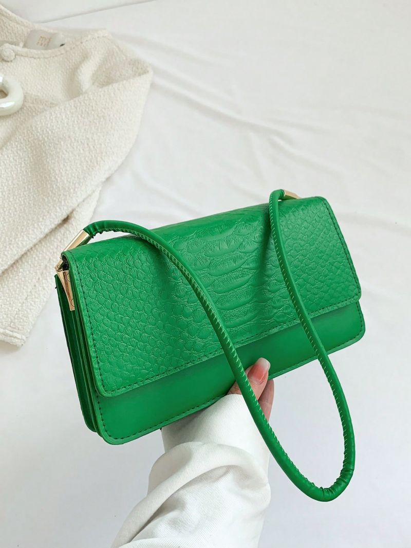 Small Square Bag Green Crocodile Embossed PU