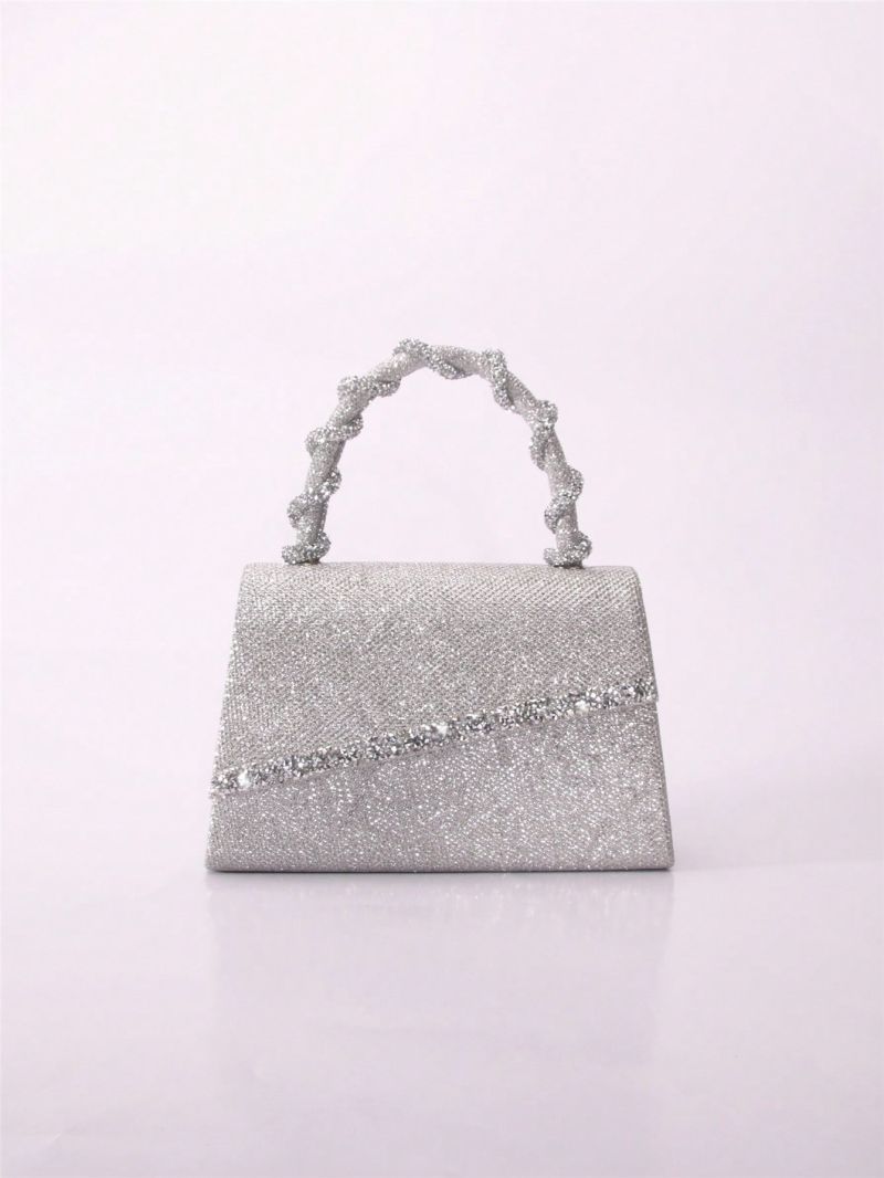 Mini Square Bag Glamorous Rhinestone Decor Chain Glitter, Perfect Bride Purse For Wedding, Prom & Party Events
