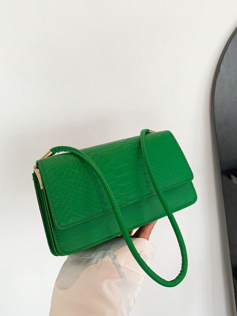 Small Flap Square Bag Crocodile Embossed Minimalist