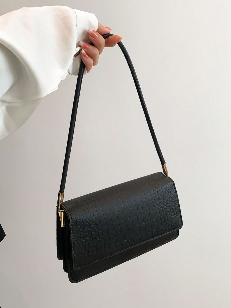 Small Flap Square Bag Crocodile Embossed Minimalist