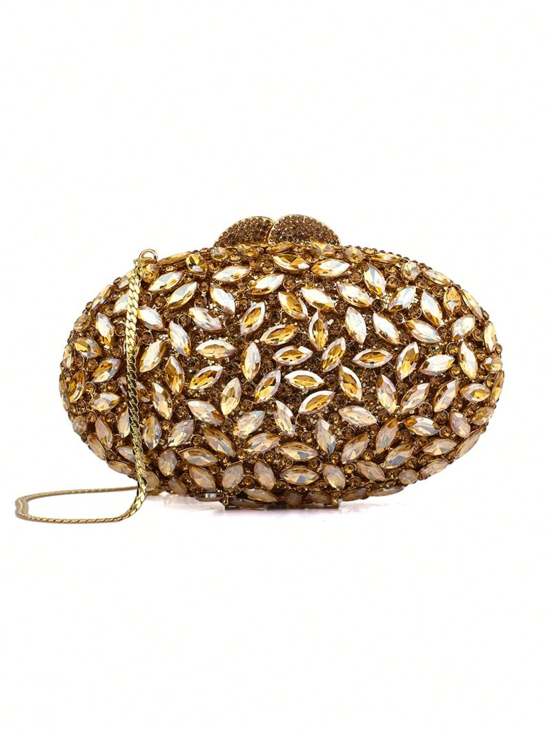 Mini Box Bag Rhinestone Decor Gold Funky For Party, Perfect Bride Purse For Wedding, Prom & Party Events