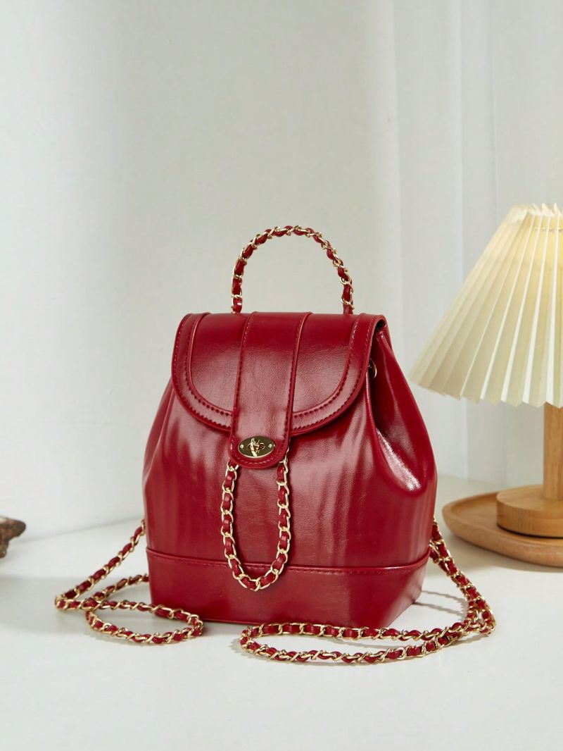 Small Flap Backpack Chain Twist Lock PU